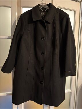 Laura Scott Black Single-Breasted Wool-Blend Pea Coat